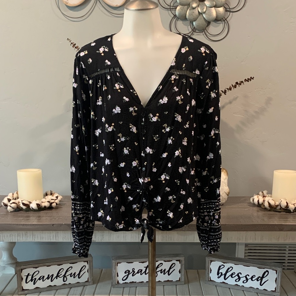 Hippie Rose Black Floral Blouse
